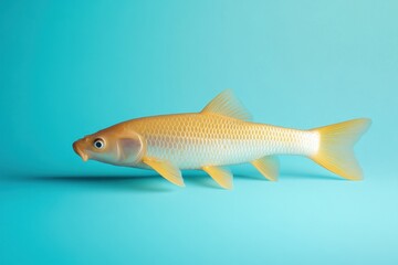 Fototapeta premium Goldfish stands out against a stark turquoise blue background