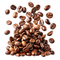 Falling coffee beans isolated on transparent background