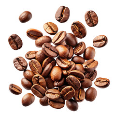 Falling coffee beans isolated on transparent background