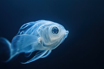 Fototapeta premium Ghostly transparent fish swims in the deep blue ocean water