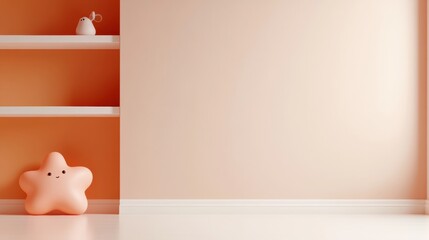 Minimalist Interior Design with Soft Pink and Orange Walls Featuring a Decorative Star Shape