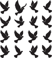 Dove Bundle Illustration, Bird Cut File, Wedding Bird Stencil, Death Freedom Symbol Vector, Pigeon Clipart.