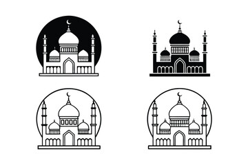 Mosques Silhouettes and line-art versions with domes and minarets