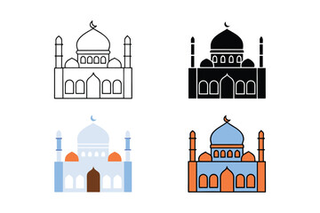 Mosques Silhouettes and line-art versions with domes and minarets