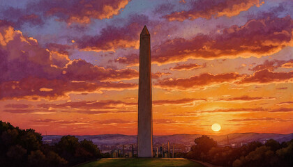 Monument at sunset with colorful clouds
