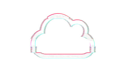 Icon cloud is distorted. Glitch. Noise, chromatic aberration, geometric distortion