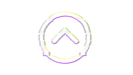 Icon chevron circle up is distorted. Glitch. Noise, chromatic aberration, geometric distortion