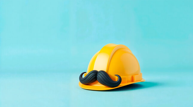yellow construction helmet with a black mustache, fun and original design for father's day projects