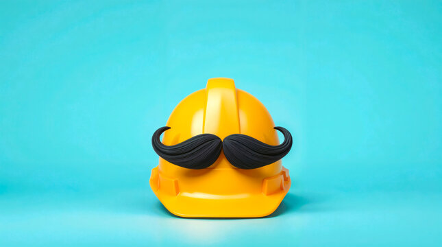 yellow construction helmet with a black mustache, fun and original design for father's day projects