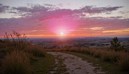 Obraz premium Sunset over hills with winding path