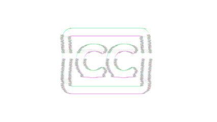 Icon closed captioning is distorted. Glitch. Noise, chromatic aberration, geometric distortion