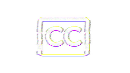Icon closed captioning is distorted. Glitch. Noise, chromatic aberration, geometric distortion