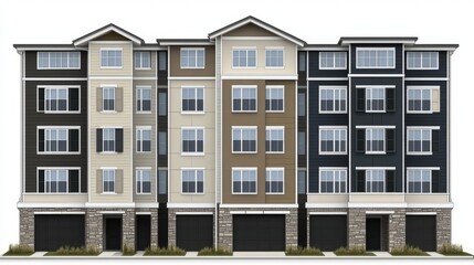 Fototapeta premium Modern Apartment Building Exterior with Symmetrical Facade and Multiple Windows in Urban Setting