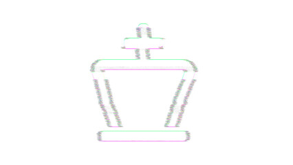 Icon chess king is distorted. Glitch. Noise, chromatic aberration, geometric distortion