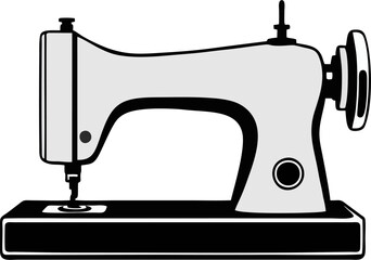 A minimalistic black and white icon of a vintage sewing machine. retro aesthetic, or vintage design