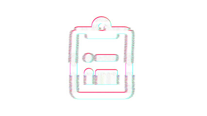Icon clipboard list is distorted. Glitch. Noise, chromatic aberration, geometric distortion