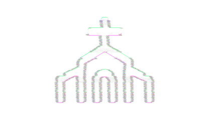 Icon church is distorted. Glitch. Noise, chromatic aberration, geometric distortion