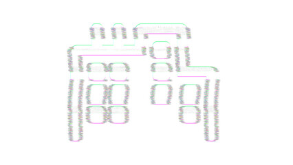 Icon city is distorted. Glitch. Noise, chromatic aberration, geometric distortion