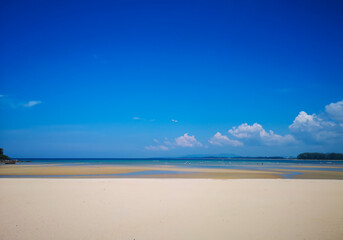 Bright sea water and the beautiful blue sky of the Thai Sea