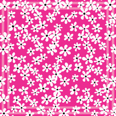 Print for kerchief, bandana, scarf, handkerchief, shawl, neck scarf. Squared pattern with ornament for fabric, textile, silk products. Paisley vector with abstract flowers. Floral folk tracery.