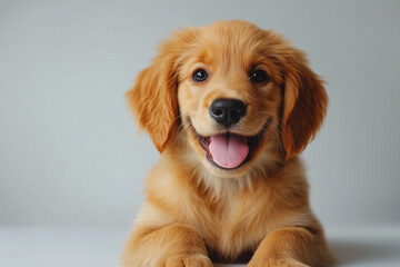 Happy Golden Retriever Puppy: Joyful Smile and Playful Pose