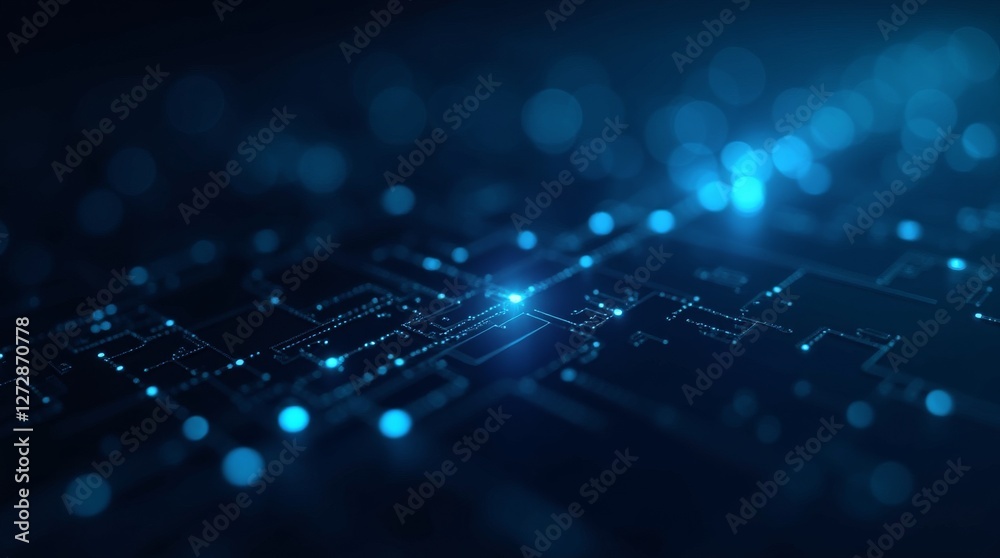 Poster futuristic circuit board with glowing blue connections. abstract technology, computing, data process