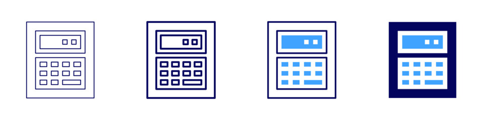 Calculator icon in 4 different styles. Thin Line, Line, Bold Line, Duotone. Duotone style. Editable stroke
