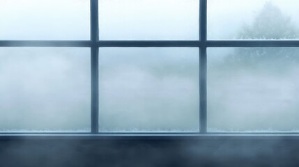 Fototapeta premium Serene Misty Landscape Through Foggy Window Pane in Soft Light