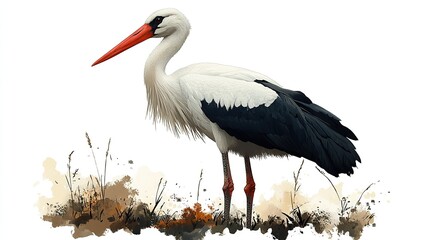 Fototapeta premium detailed illustration of a stork in png format with transparent background for wildlife,nature design projects
