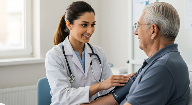 Doctor Checking patient at Home, Generative AI image, Home Visit Medical Exam for Elderly Patient, Generative AI image