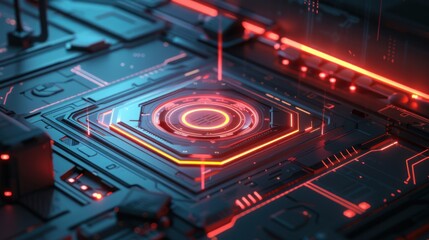 Fototapeta premium A cyber security-themed background featuring a glowing digital shield. IT security visuals.