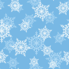 Winter seamless pattern with white snowflakes on color background. Vector illustration for fabric, textile wallpaper, posters, gift wrapping paper. Christmas vector illustration. Falling snow.