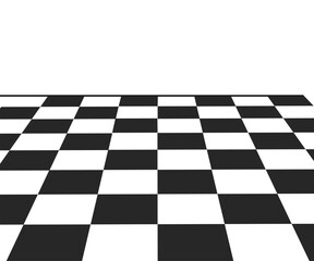 Vector black and white empty checker chess board textured floor in perspective illustration