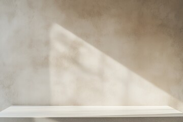 テクスチャのあるベージュの壁とコンクリートテーブルのモックアップ | Textured Beige Wall and Concrete Table Mockup