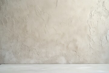 テクスチャのあるベージュの壁とコンクリートテーブルのモックアップ | Textured Beige Wall and Concrete Table Mockup