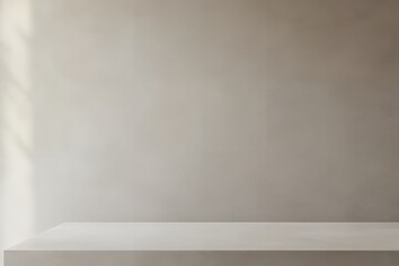 テクスチャのあるベージュの壁とコンクリートテーブルのモックアップ | Textured Beige Wall and Concrete Table Mockup