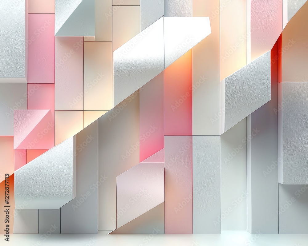 Fototapete abstract geometric shapes in soft pastel tones arranged symmetrically on a clean white background, h