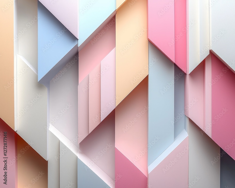 Fototapete abstract geometric shapes in soft pastel tones arranged symmetrically on a clean white background, h
