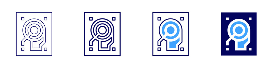 Hard disc icon in 4 different styles. Thin Line, Line, Bold Line, Duotone. Duotone style. Editable stroke