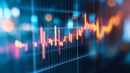 Stock market data displayed on a digital screen showing fluctuating graphs and charts.