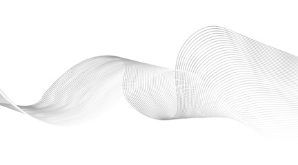 Stylized line art background. Vector illustration. Wave with lines. Abstract gray smooth flowing wave lines on a white background. Dynamic sound wave element design. 