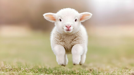 Obraz premium Lamb leaping, spring meadow, nature, farm, Easter