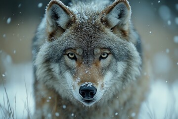 Obraz premium Close-up of a Wolf Walking Through Snow, Captured in High Resolution with Natural Light