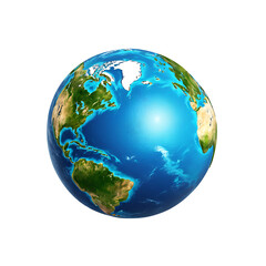 3D globe with visible continents and oceans on white or transparent background, earth model for global concepts.