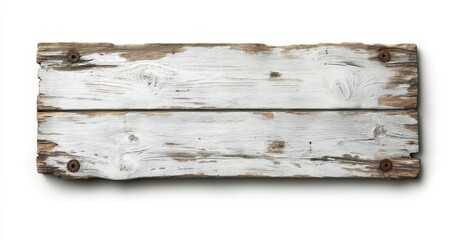 Weathered Wooden Board with White Paint and Rusty Nails