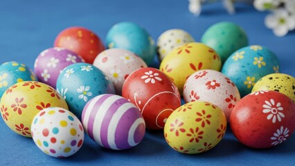 Fototapeta premium A collection of brightly painted eggs, ideal for Easter celebrations.