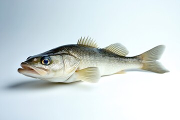 Fototapeta premium Fish with stripes and fins rests on a light surface