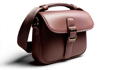 Brown Leather Shoulder Bag with Textured Surface on White Background