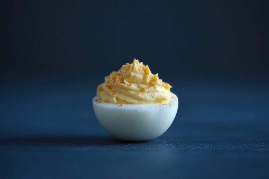 Delicious deviled egg topped with spices on a platter
