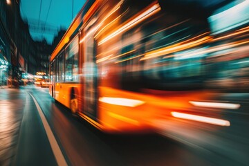 Vibrant City Tram in Motion at Dusk